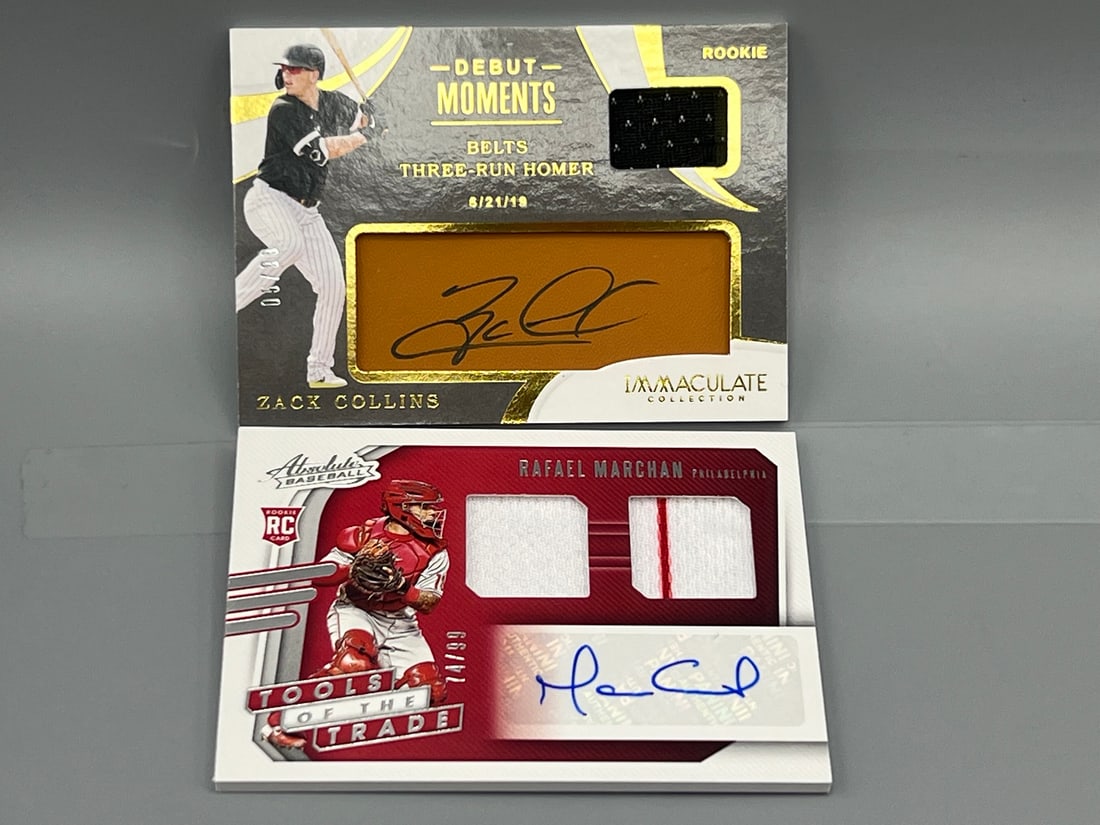 2020 Panini Immaculate Zack Collins Debut Moments RPA #/99 & 2021 Panini Absolute Rafael Marchan RPA (1 of 2)