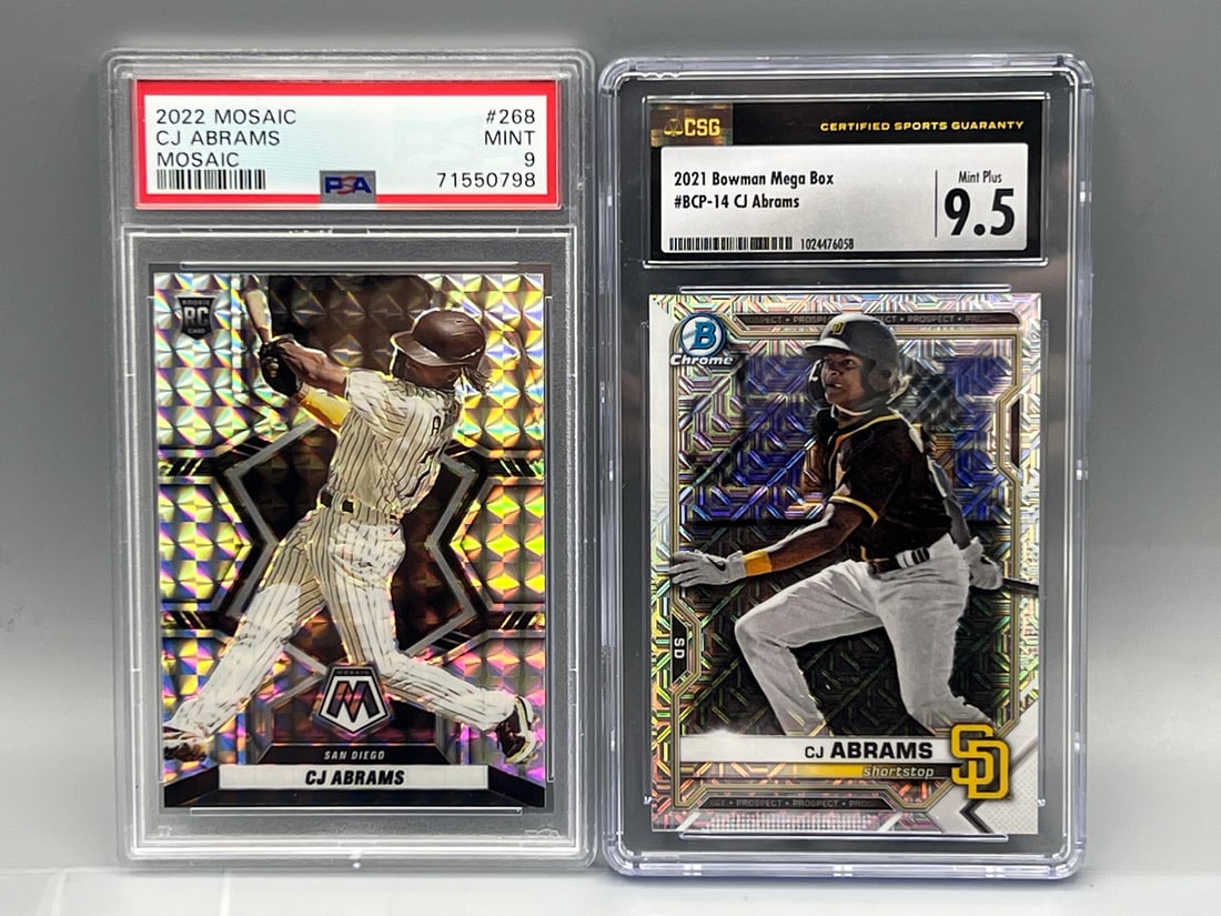 2022 Mosaic CJ Abrams Mosaic RC #268 PSA Mint 9 & 2021 Bowman Mega Box CJ Abrams CSG Gem Mint 9.5 (1 of 2)
