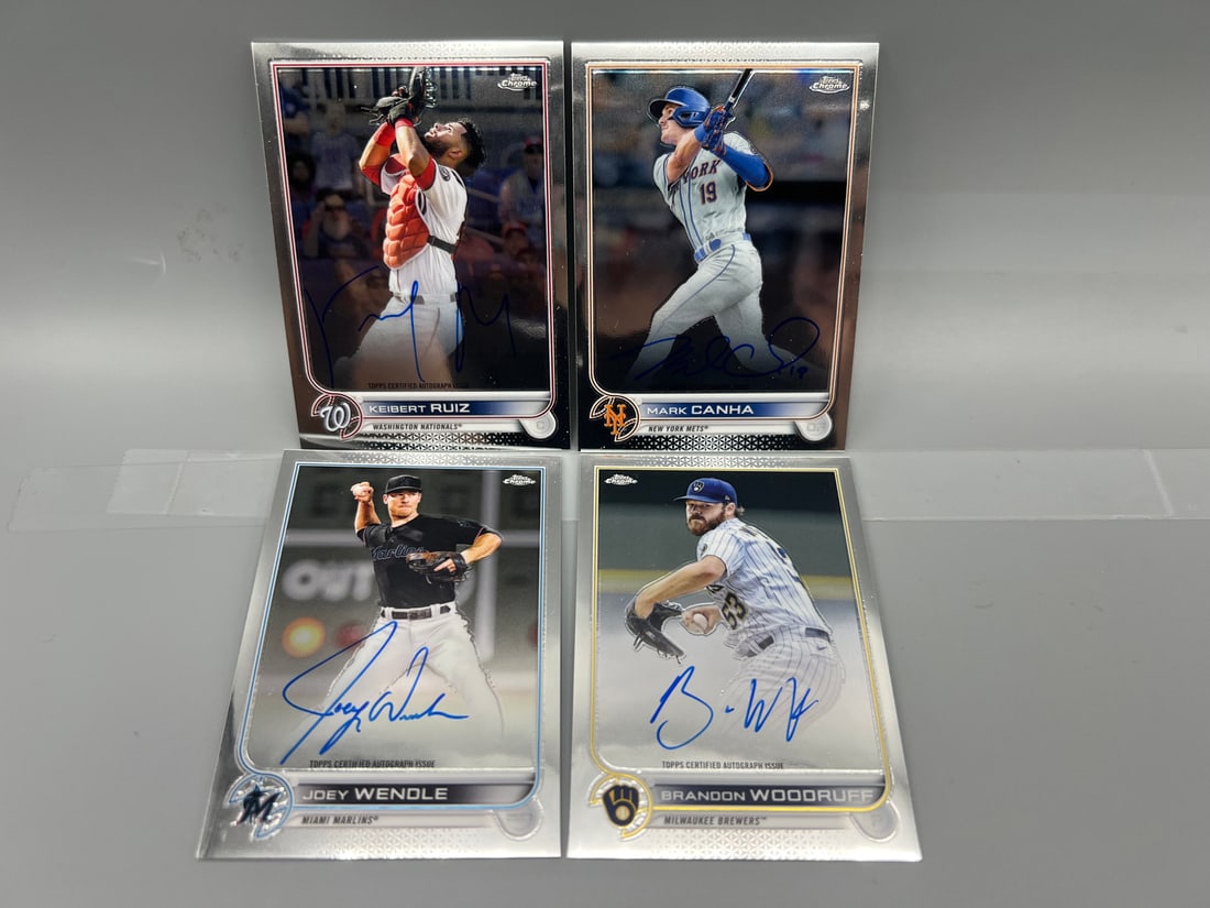 Lot of (4) Assorted Topps Chrome Baseball Auto Cards - Varying Conditions (1 of 2)