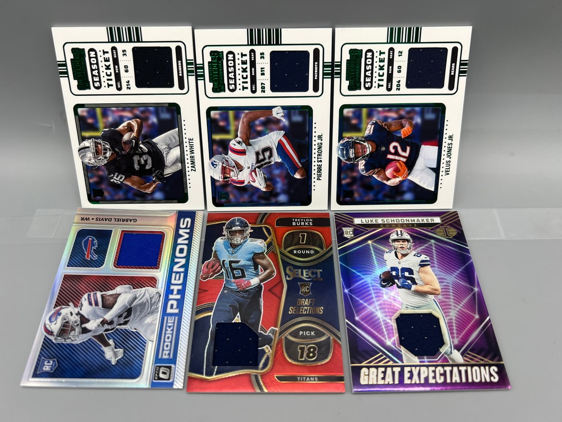Lot of (6) Assorted Football Rookie Jersey Relic Cards - Varying Conditions (1 of 2)