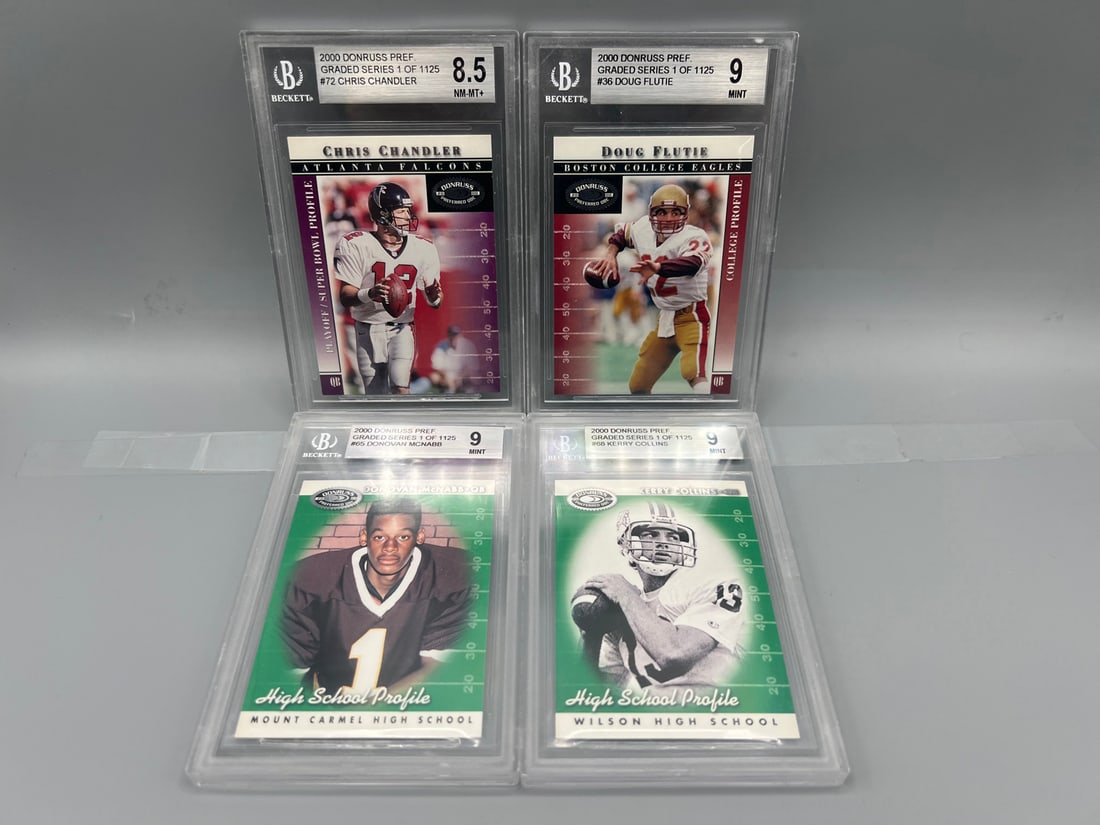 Lot of (4) Assorted BGS Graded Football Cards - Doug Flutie, Donovan McNabb, Kerry Collins: Lot of (4) Assorted BGS Graded Football Cards - Doug Flutie, Donovan McNabb, Kerry Collins