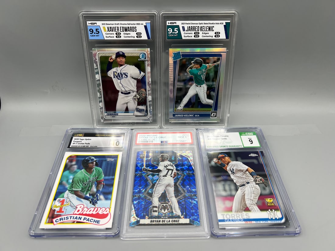 Lot of (5) Assorted Baseball Rookies/Prospects Graded Cards - Xavier Edwards, Jarred Kelenic, (1 of 2)