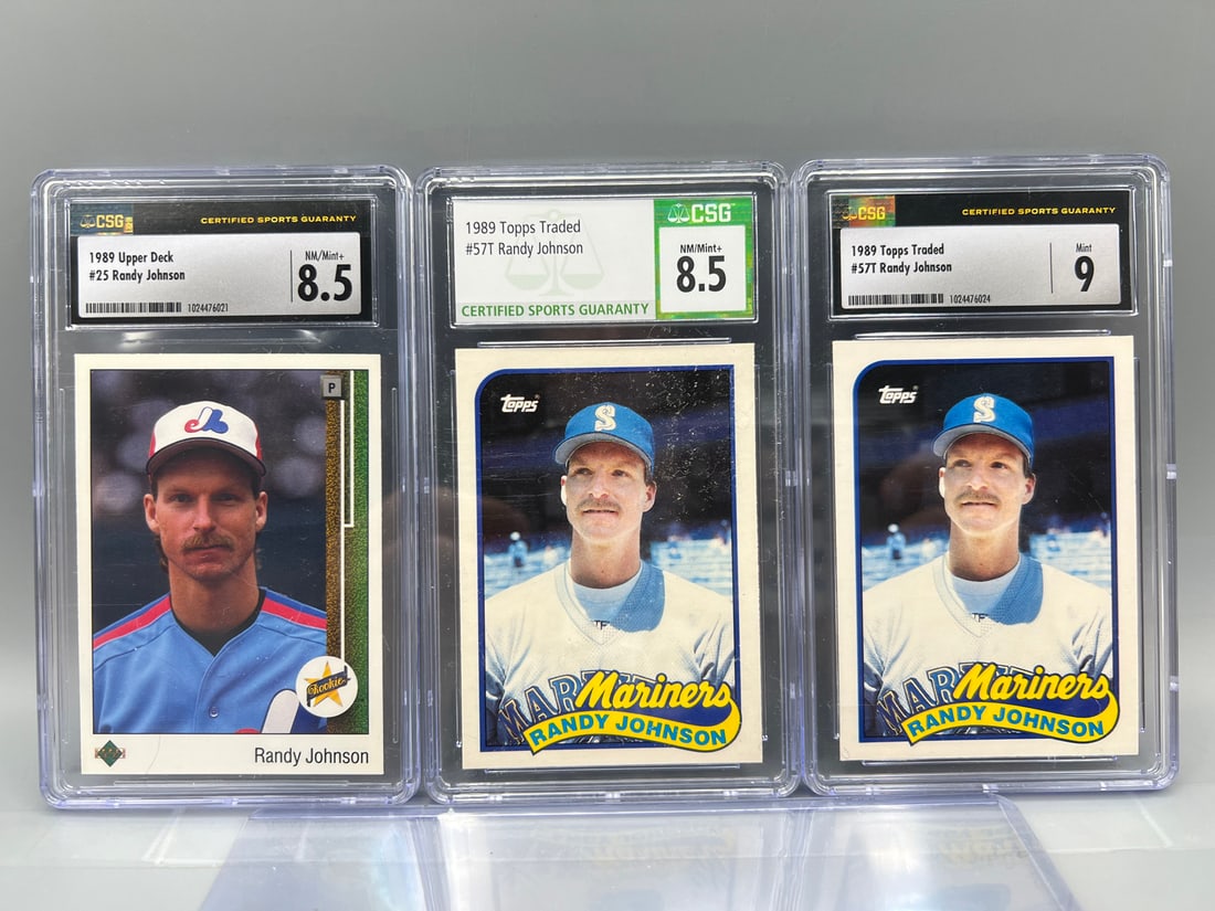 Lot of (3) Assorted Randy Johnson CSG Graded Baseball Rookie Cards (1 of 2)
