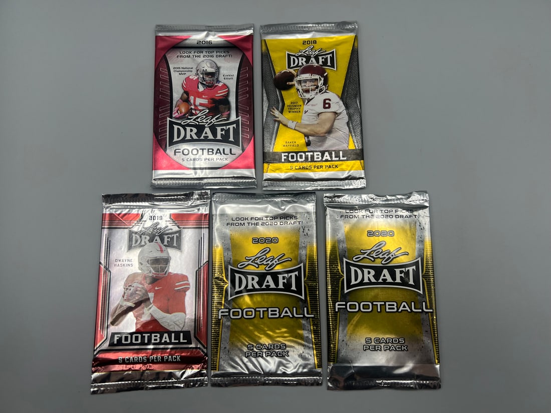 Lot of (5) Assorted Leaf Draft Football Unopened Packs (1 of 2)