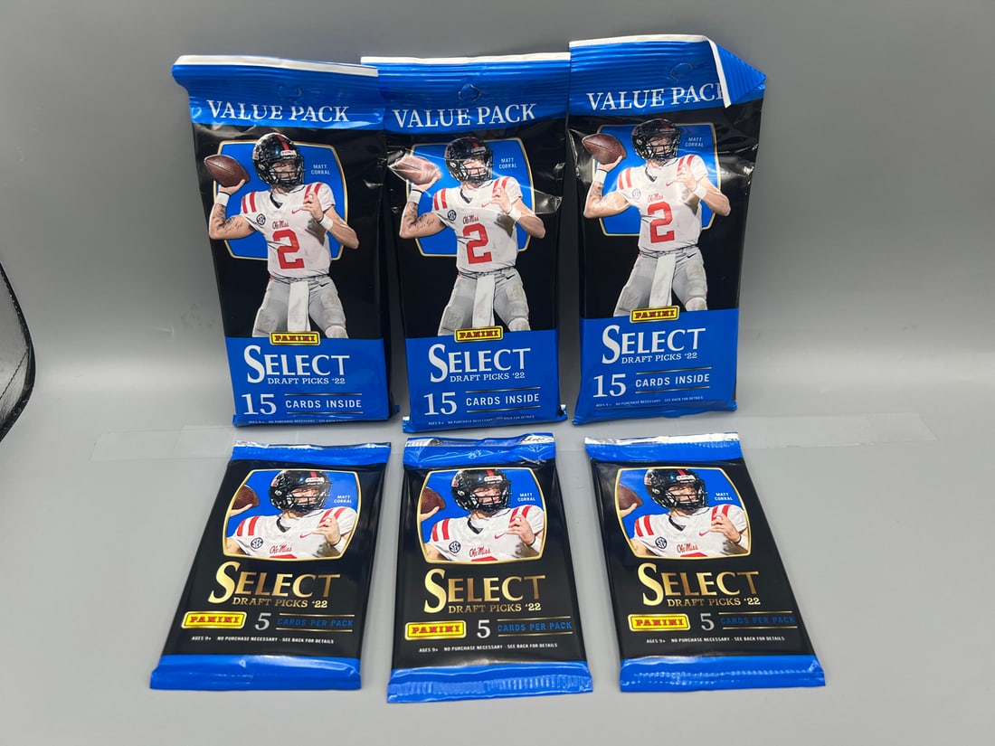 Lot of (6) 2022 Panini Select Draft Picks Football Unopened Retail Packs & Value Packs (1 of 2)