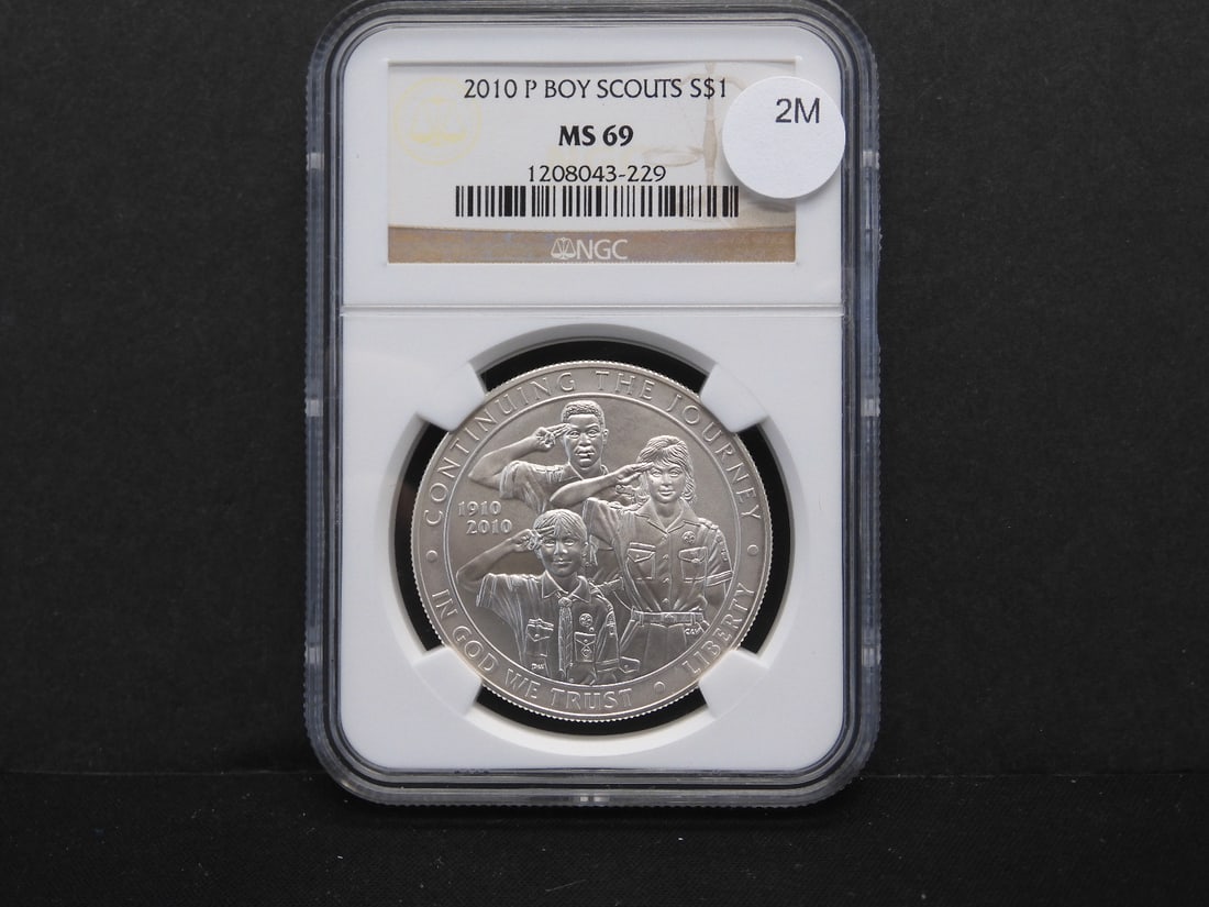 2010-P Brilliant Uncirculated Boy Scouts Commemorative Silver Dollar Graded MS69 By NGC Grading Co. (1 of 3)