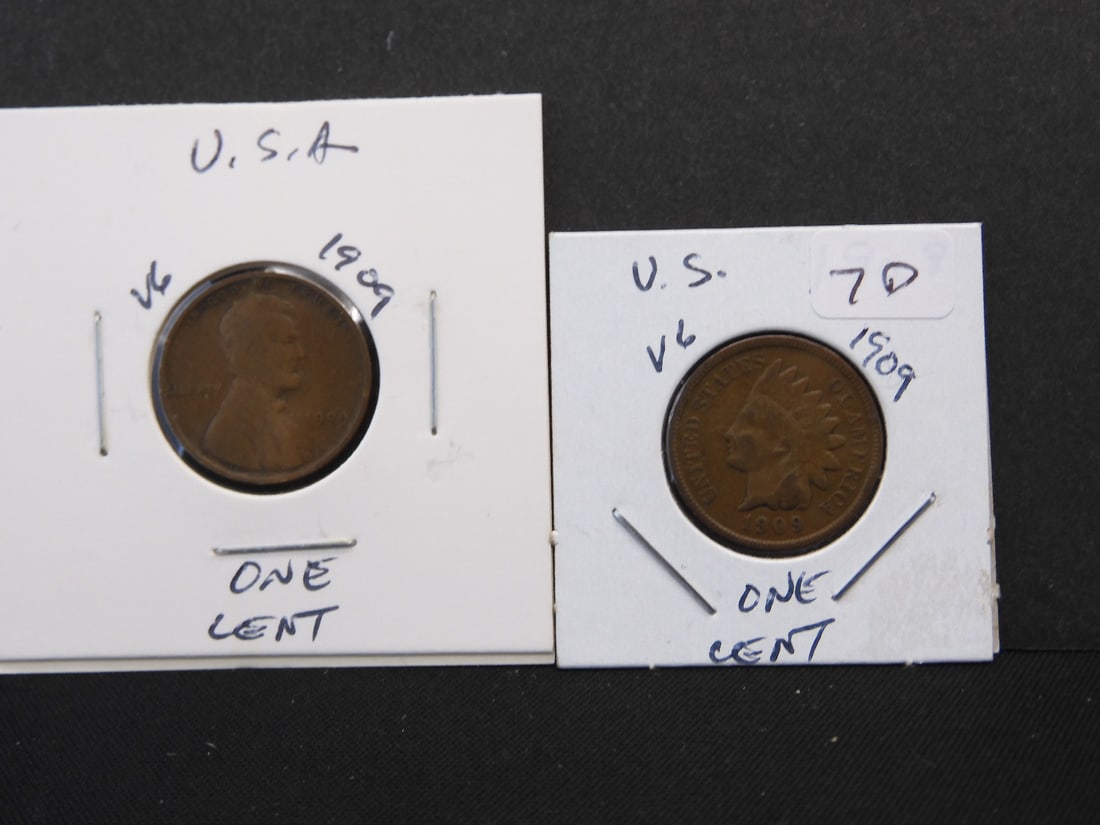 1909 Indian Head Penny & Wheat Penny - Last Year/First Year (1 of 5)