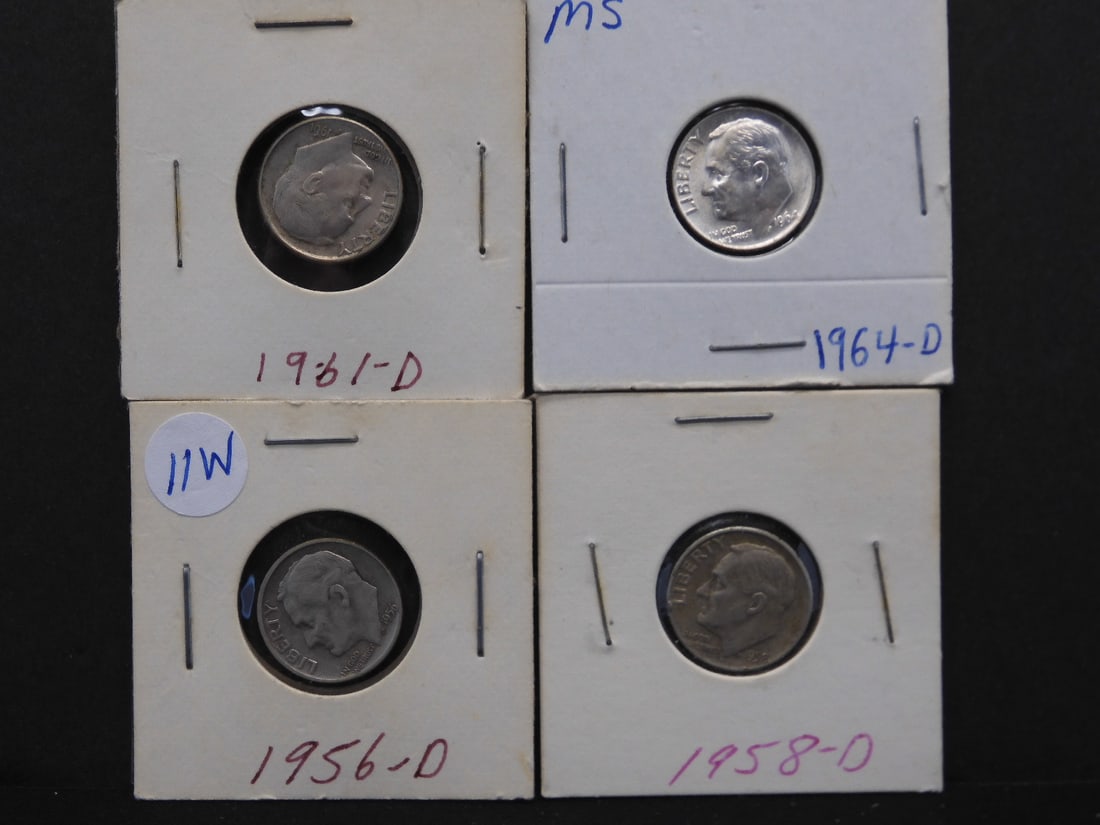 1956-D, 1958-D, 1961-D, 1964-D 90% Silver Roosevelt Dimes (1 of 5)