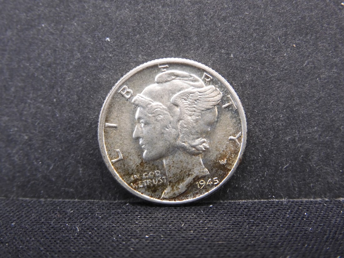 1945 GEM BU Mercury Dime, Toned. 90% Silver WWII Era (1 of 2)