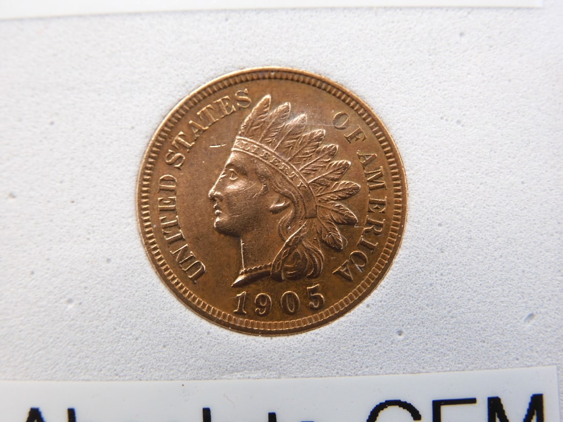 1905 Indian Head Penny, 4 Diamonds, Absolute Gem (1 of 3)