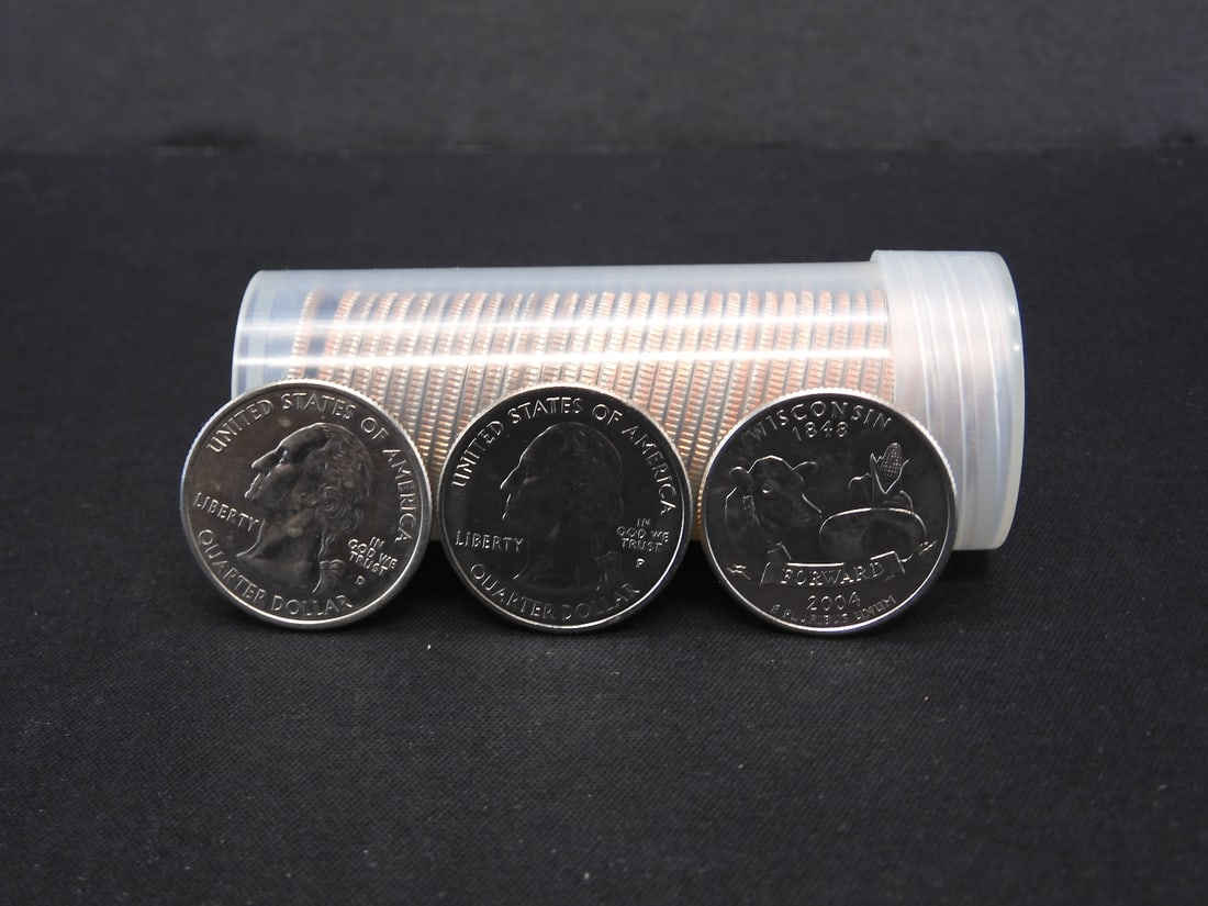 Tube of 40 Mixed P+D BU 2004 Wisconsin State Quarters (1 of 2)
