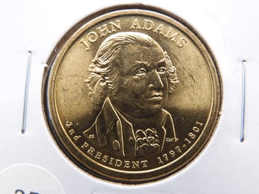 2007 John Adams Presidential Golden Dollar. GEM BU