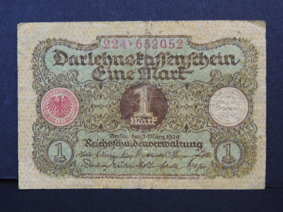 1920 Germany 1 Mark Note. Scarce WWI Currency (1 of 3)