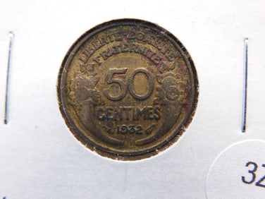1932 France "Open 9" 50 Centimes