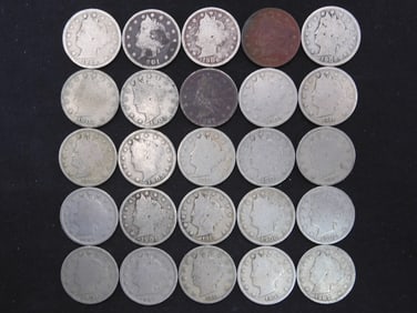 25 Assorted Liberty V Nickels
