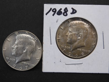 1967 + 1968-D 40% Silver Kennedy Half Dollars