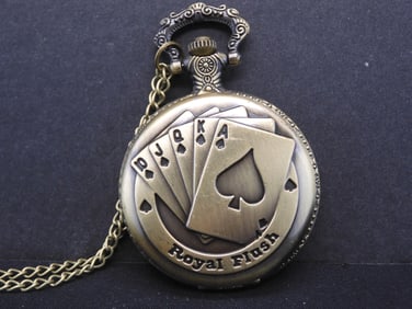 Royal Flush Poker Hand Pocket Watch, Working