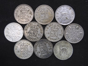 1922, 29, 36, 37, 38, 39, 41, 42, 43, 45 Great Britain Silver 6 Pence