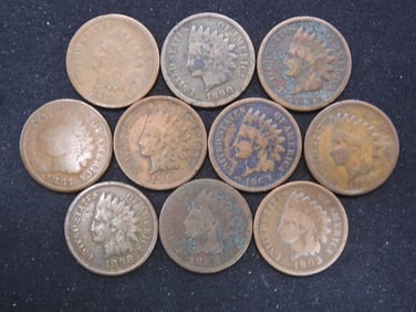 10 Assorted Indian Head Cents