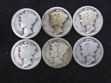 4 1917-S + 2 1918-S Silver Mercury Dimes