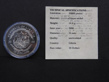 2000 George Bush $10 Liberia clad coin, only 50K minted