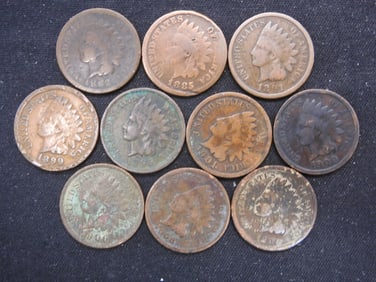 10 Assorted Indian Head Cents