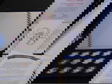 Complete Statue of Liberty Centennial Collection- 1986-S 90% Silver Dollar + 11 92.5% Silver Commem.