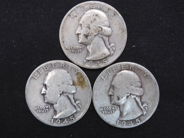 1945-P+D+S 90% Silver Washington Quarters