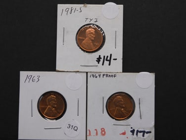 1963, 1964, 1981-S Proof Lincoln Memorial Cents