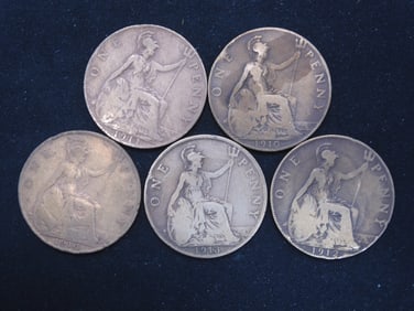 5 Consecutive (1910/1911/1912/1913 & 1914) Great Britain pennies