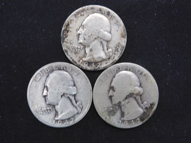 1942-P+D+S 90% Silver Washington Quarters