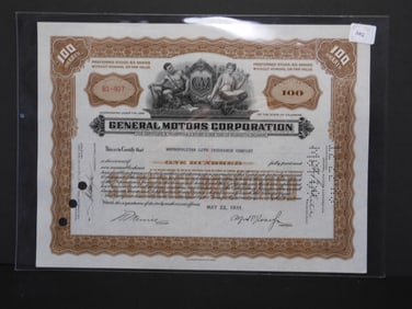 1931 General Motors Corporation 100 Shares Stock Sheet