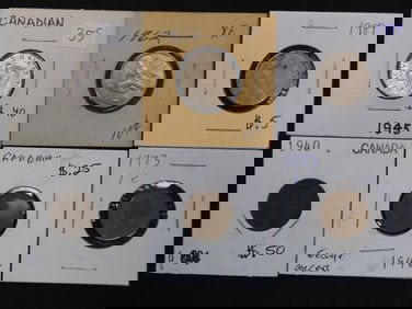 6 Canadian Coins (1945 5c/1962 5c/1989 5c/1940 1c/1946 1c & 1973 1c)