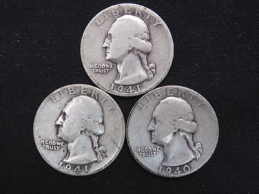 1940-S + 1941-P+D 90% Silver Washington Quarters