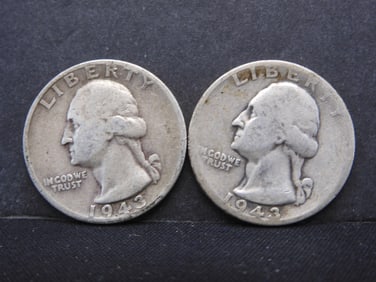 1943-P+S 90% Silver Washington Quarters