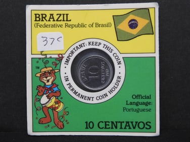 1987 Brazil, 10 Centavos In Original Sealed Government Holder!