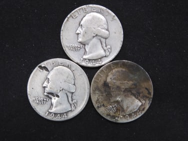 3 1944-P 90% Silver Washington Quarters