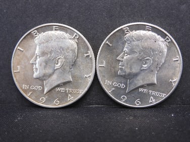 2 1964D Uncirculated 90% Silver Kennedy Half Dollars