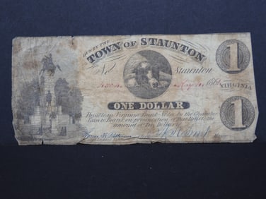 1861 Signed Note From Town of Staunton, Virginia