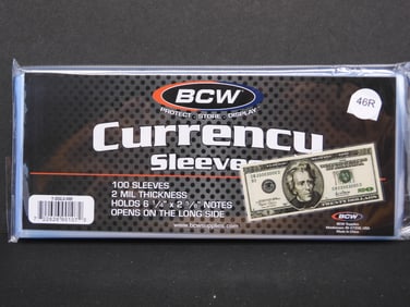 100 BCW Currency Sleeves, New/Sealed