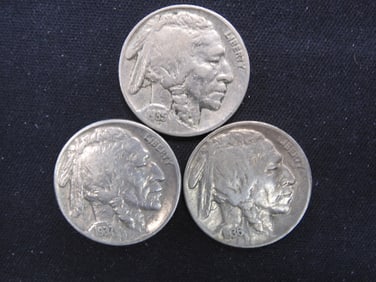 1935-P, 1936-P, & 1937-P Buffalo Nickels