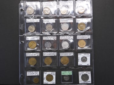 20-World Coins (Columbia/Costa Rica/Crete/China & Caribbean country), Great Set in 2x2 Holders &