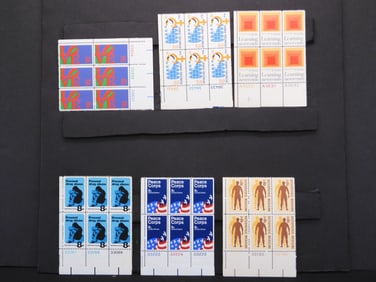 6 Plate Block Stamps- Mint, Never Hinged