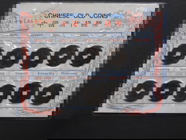 VERY RARE (From 1644-1911) 10 Chinese Old Coins, Explanation Card on Back in both English &
