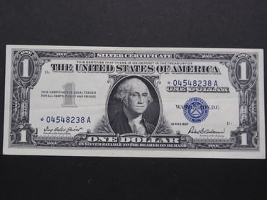 1957 Blue Seal $1 Silver Certificate. STAR REPLACEMENT. GEM CRISP UNC