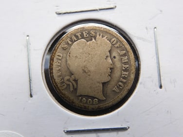 1908-O Barber 10c. 90% Silver. Better Date