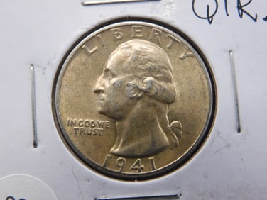 1941 Washington 25c. 90% Silver. AU/BU+