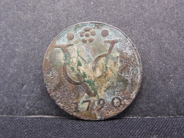 1790 (Error on "9") Dutch Netherlands Colonial Duit VOC, New York Penny Coin/Used in Americas, Rare,
