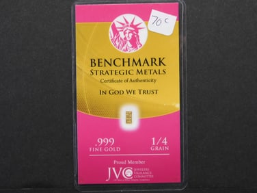 .999 Fine Gold, 0.25 grain, COA, Benchmark Metals, Sealed-New, Wealth you can hold!