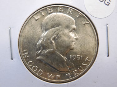 1951-D Franklin 50c. 90% Silver. CH BU, FULL BELL LINES+